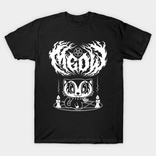 Meow Kawaii Kitty - Black Metal Logo - Creepy Cute Cat - Funny Goth T-Shirt